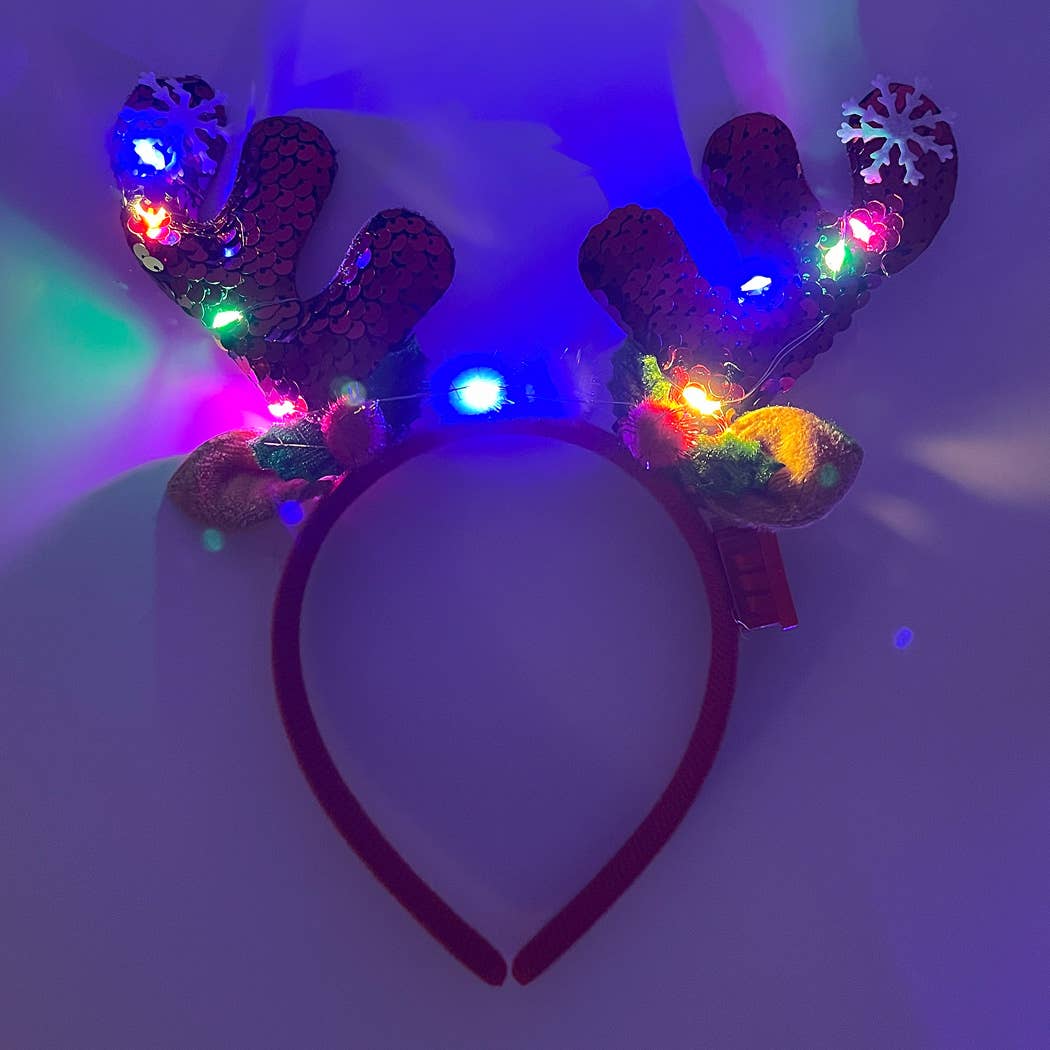 Light-Up Christmas Reindeer Pom Pom Headband