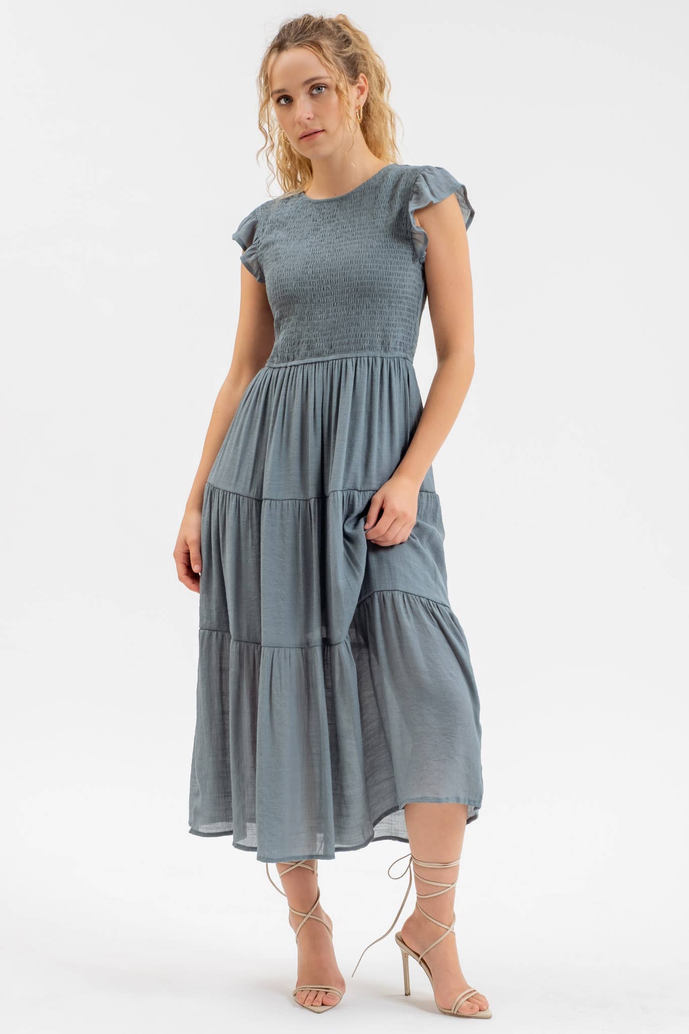 SMOCKED MIDI DRESS