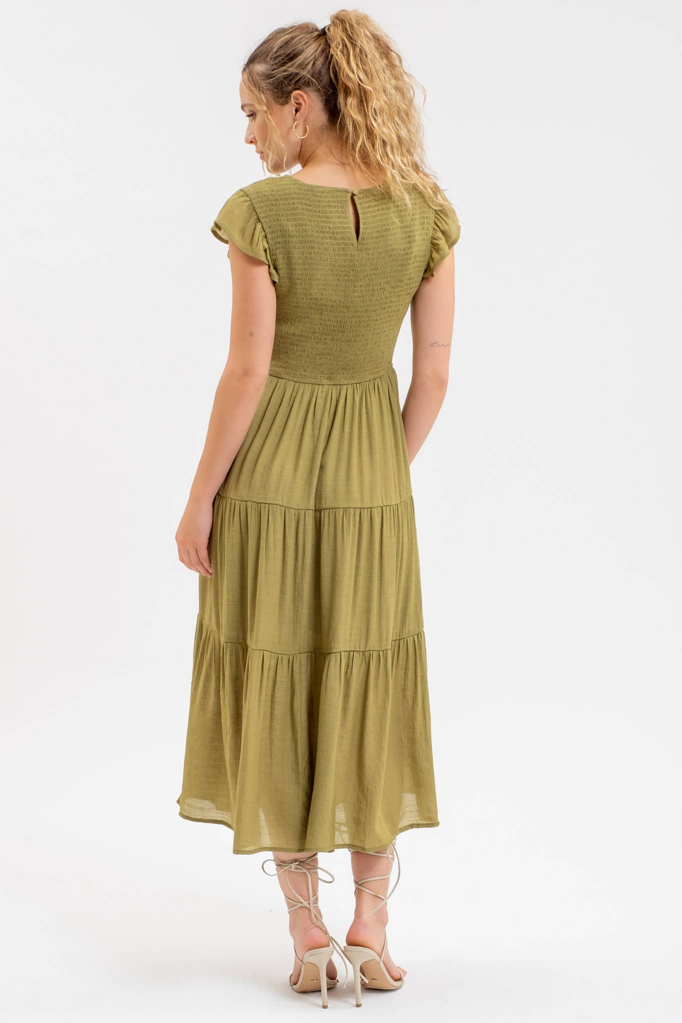 SMOCKED MIDI DRESS