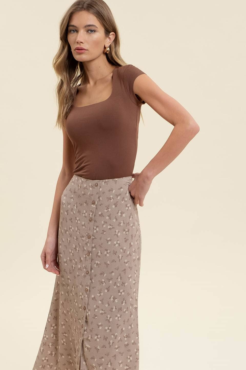 FLORAL BUTTON MIDI SKIRT
