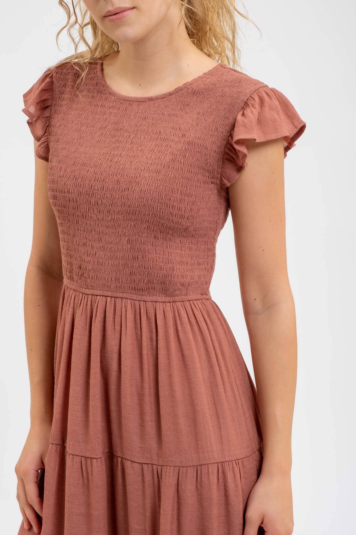SMOCKED MIDI DRESS