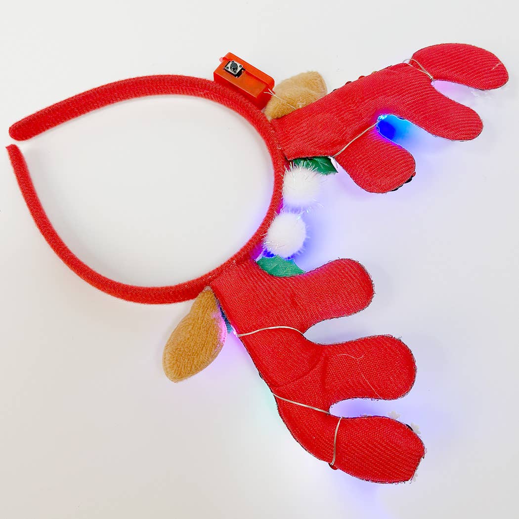 Light-Up Christmas Reindeer Pom Pom Headband
