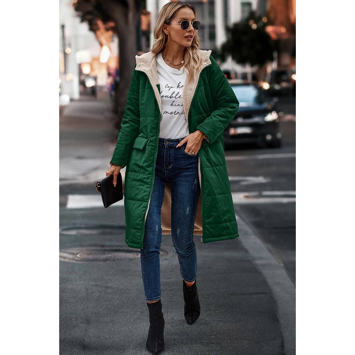 Thickened Fleece Lined Parka Padded Hood Coat