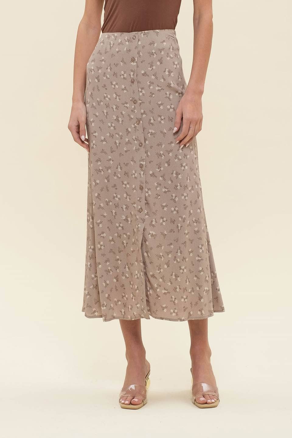 FLORAL BUTTON MIDI SKIRT