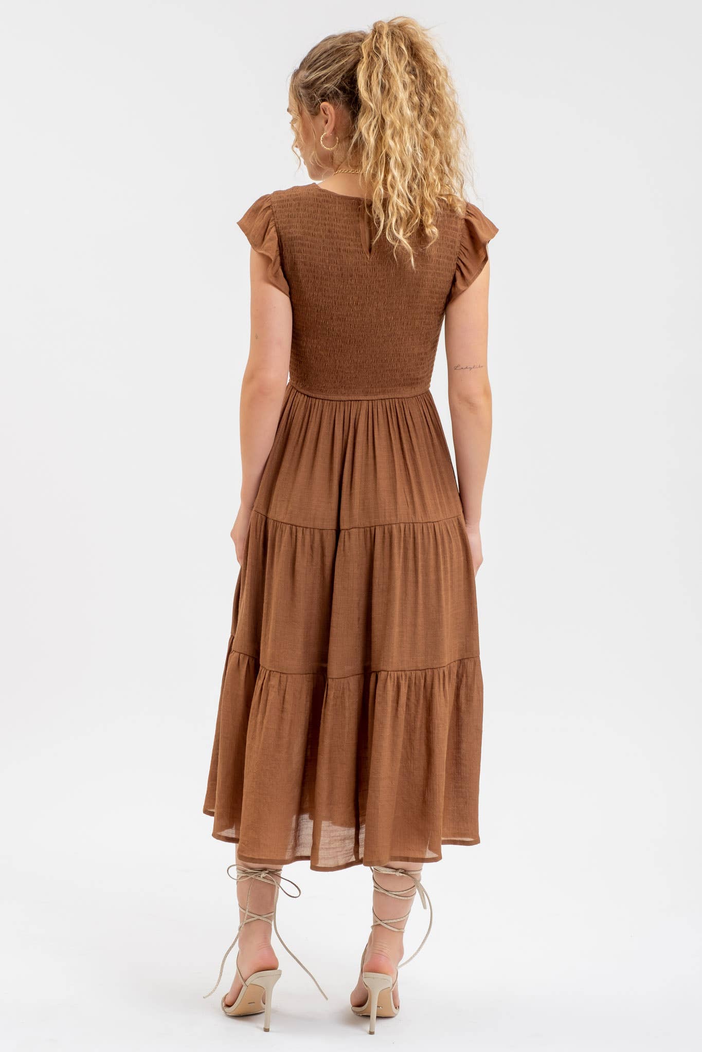 SMOCKED MIDI DRESS