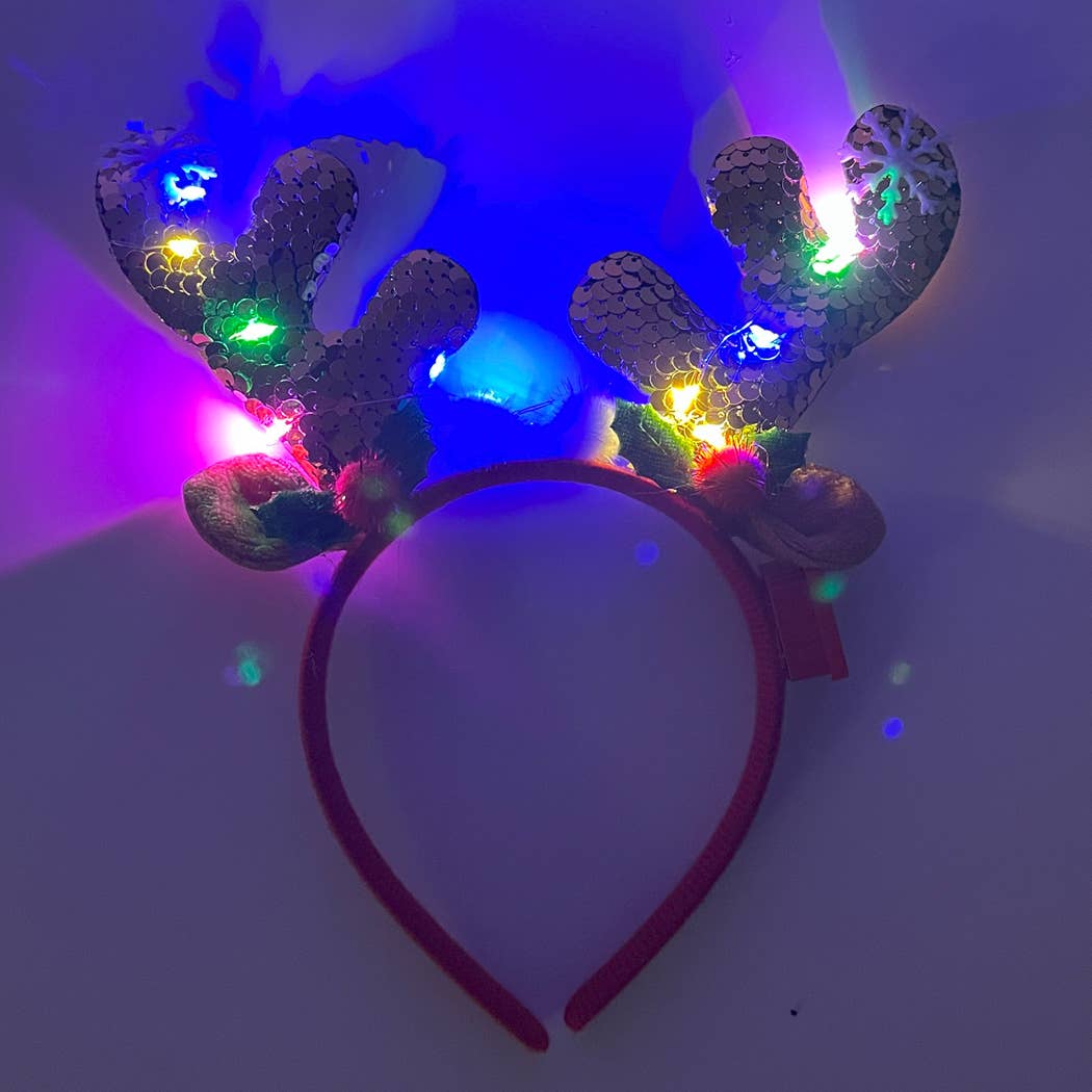 Light-Up Christmas Reindeer Pom Pom Headband