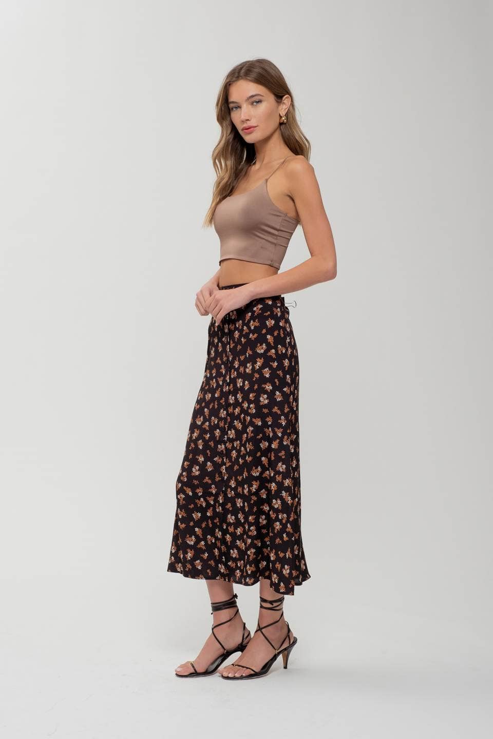 FLORAL BUTTON MIDI SKIRT