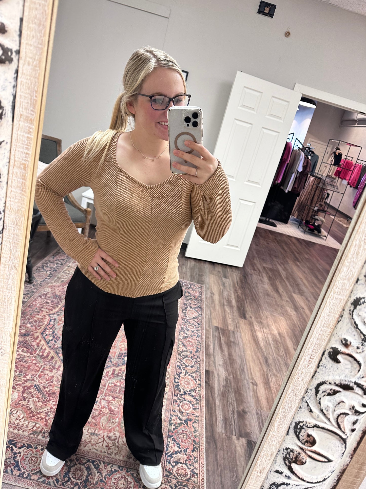 Barcelona Taupe Rib Top