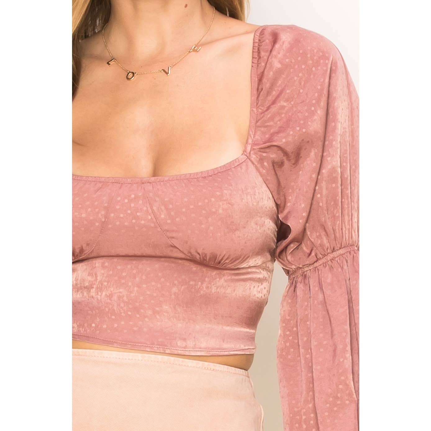 Off shoulder lace up back puff sleeve crop