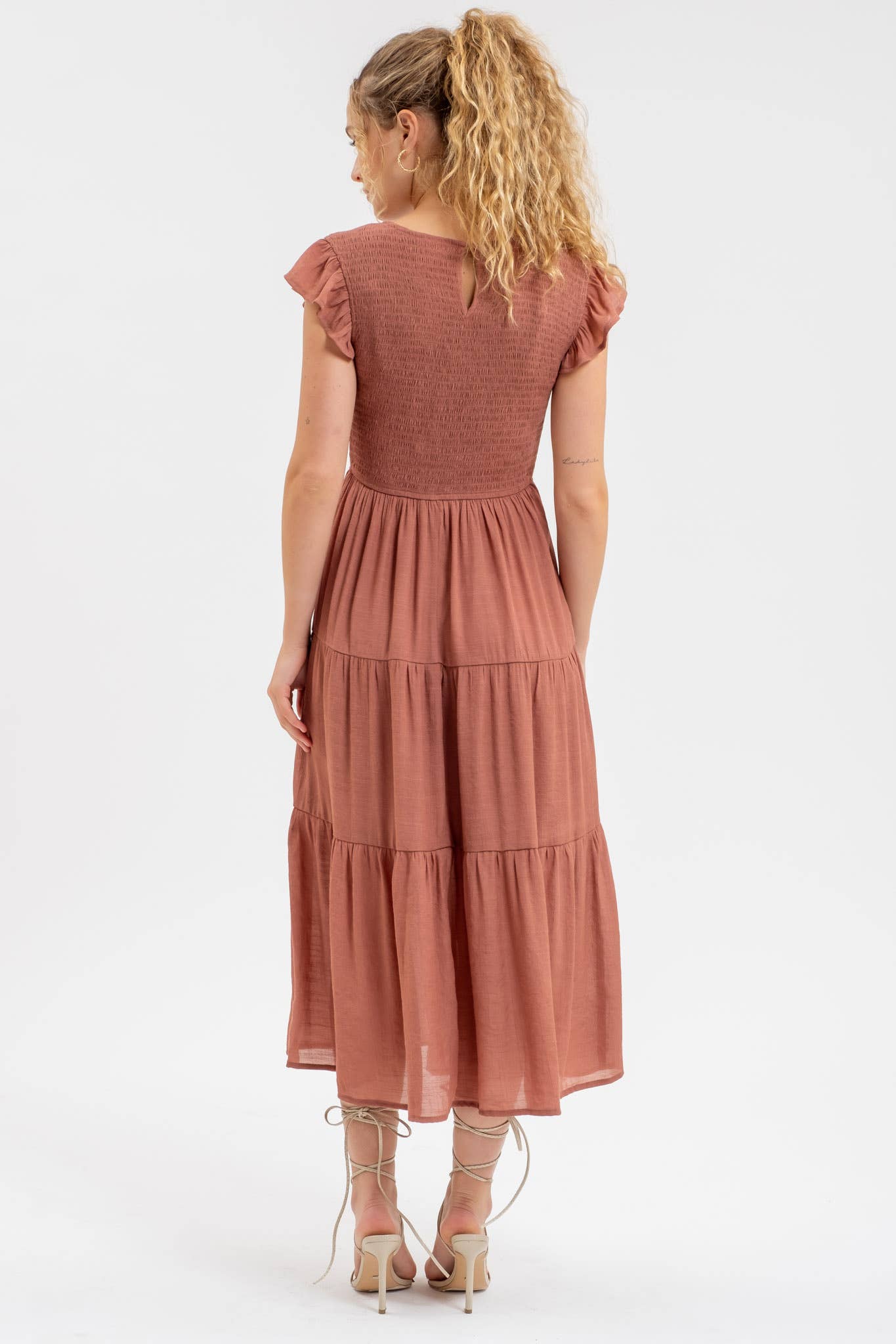 SMOCKED MIDI DRESS