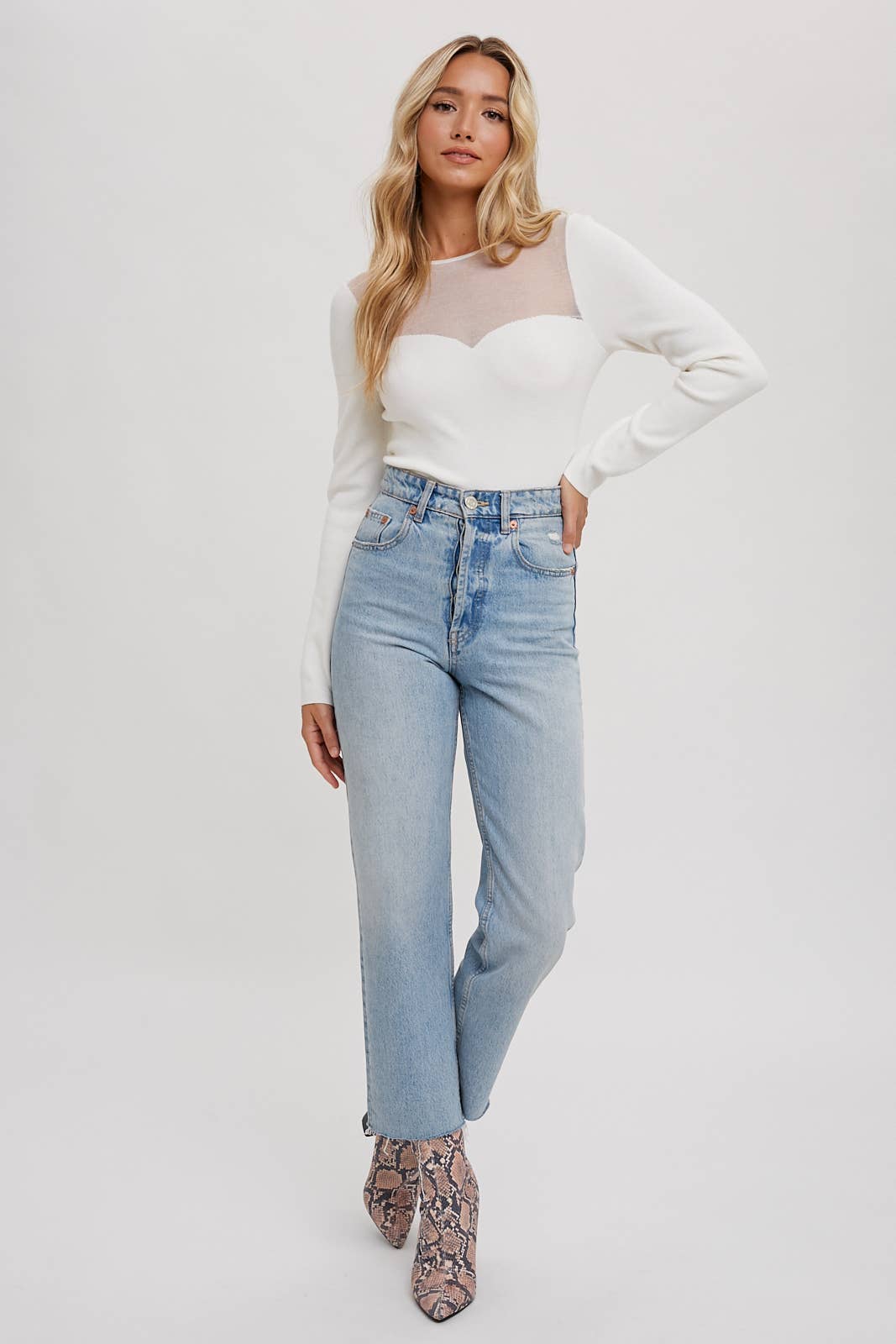 SEMI SHEER SWEETHEART NECK TOP