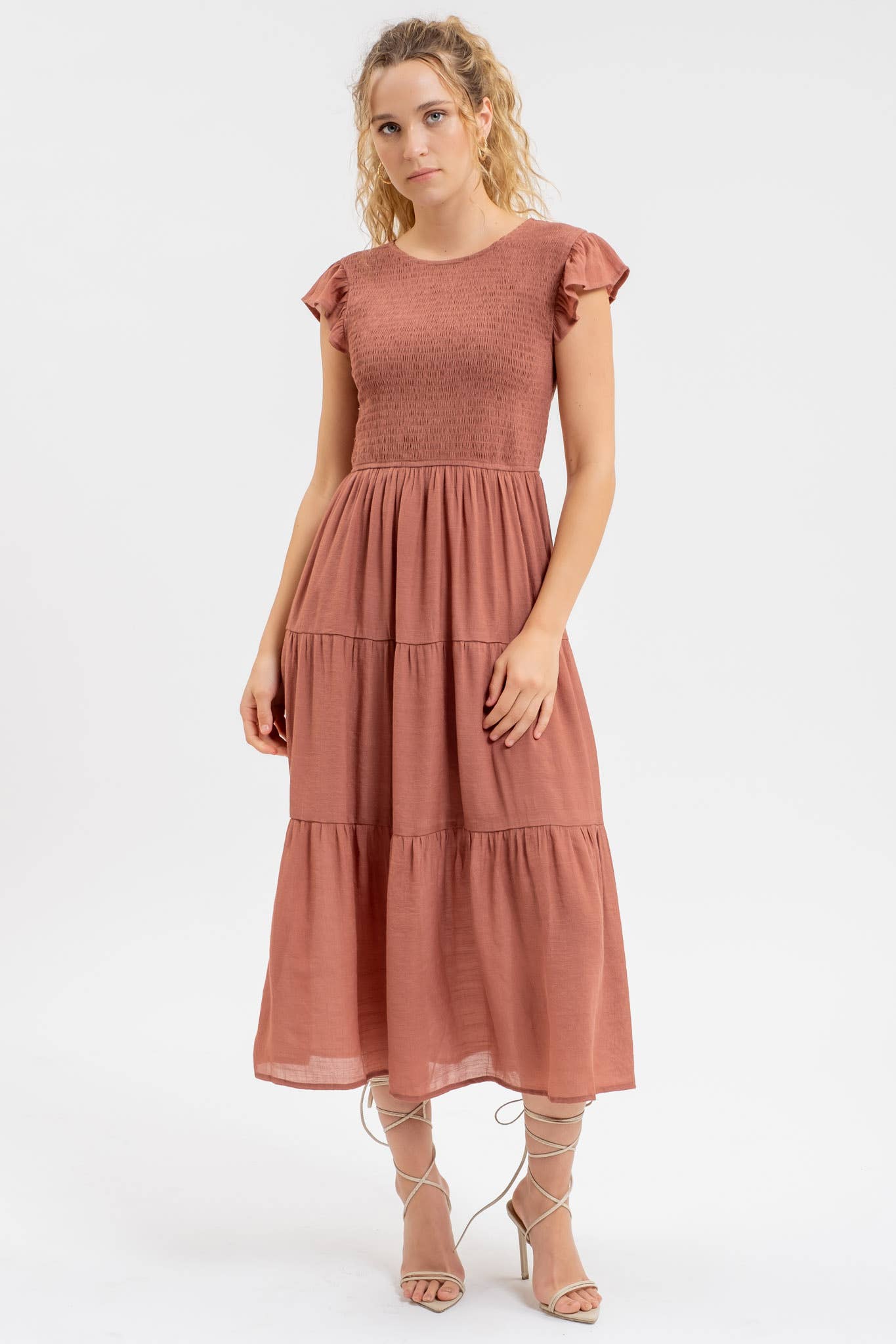 SMOCKED MIDI DRESS