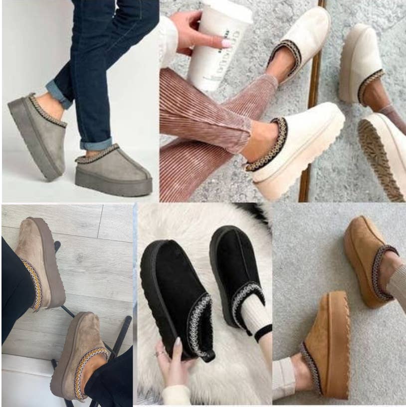 FAUX FUR PLATFOM SLIPPERS COZY FLUFFY ANKLE BOOTS