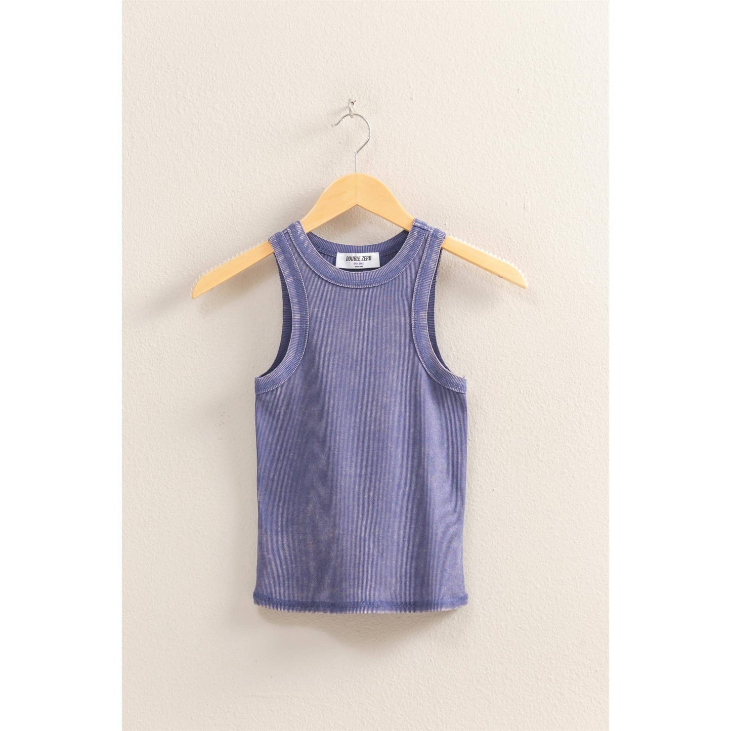 DZ25A894-Washed Ribbed Round Neck Sleeveless Tank