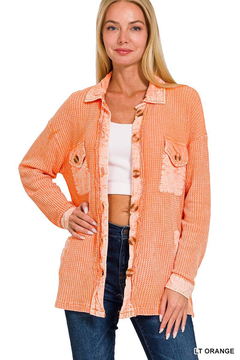 Cotton Waffle Washed Oversized Shacket