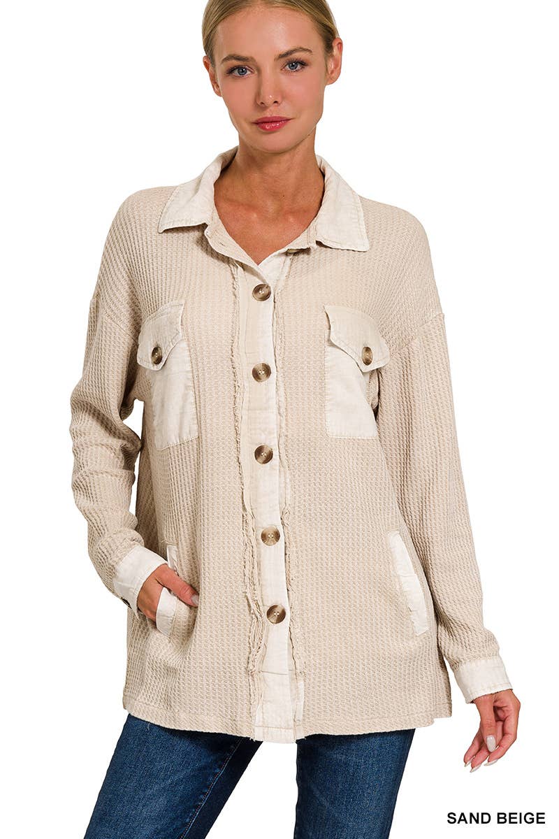 Cotton Waffle Washed Oversized Shacket