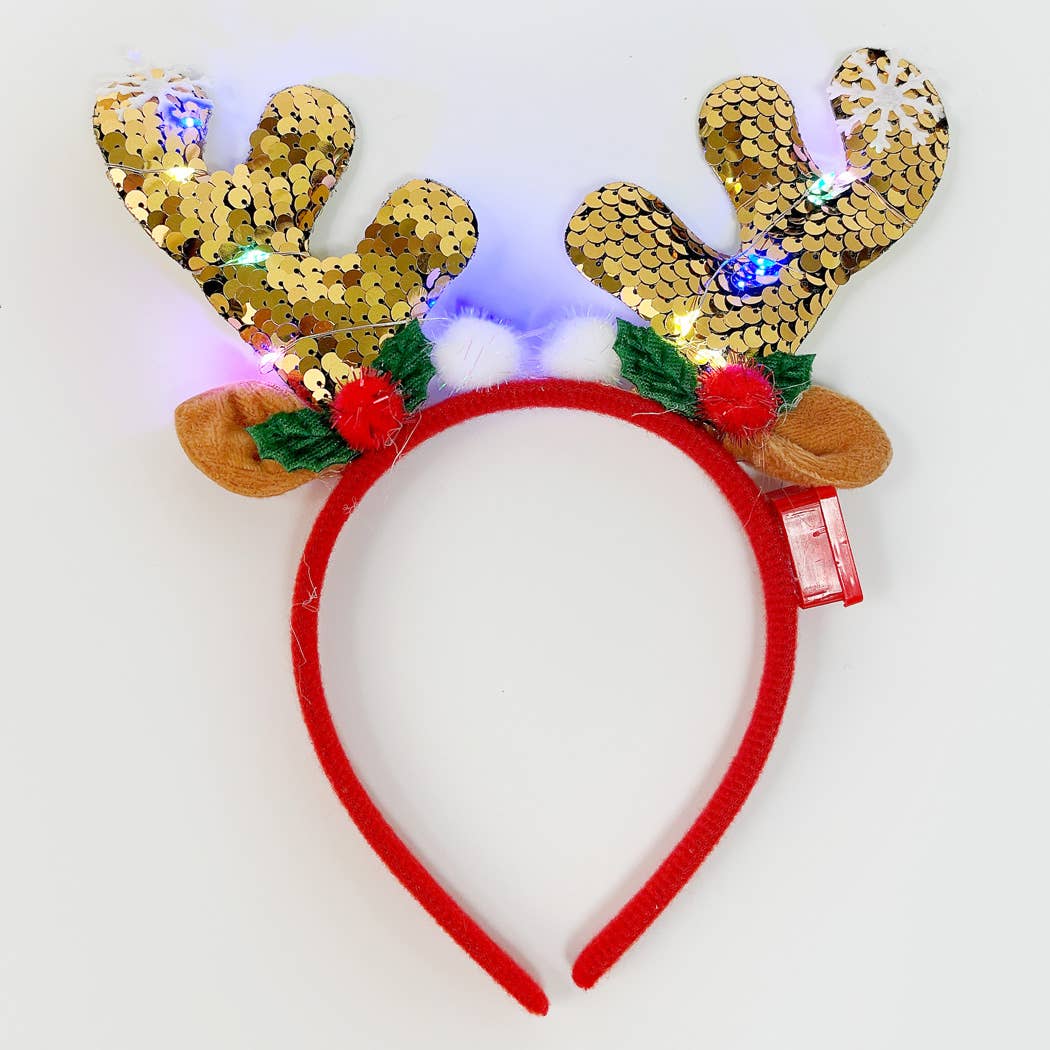 Light-Up Christmas Reindeer Pom Pom Headband