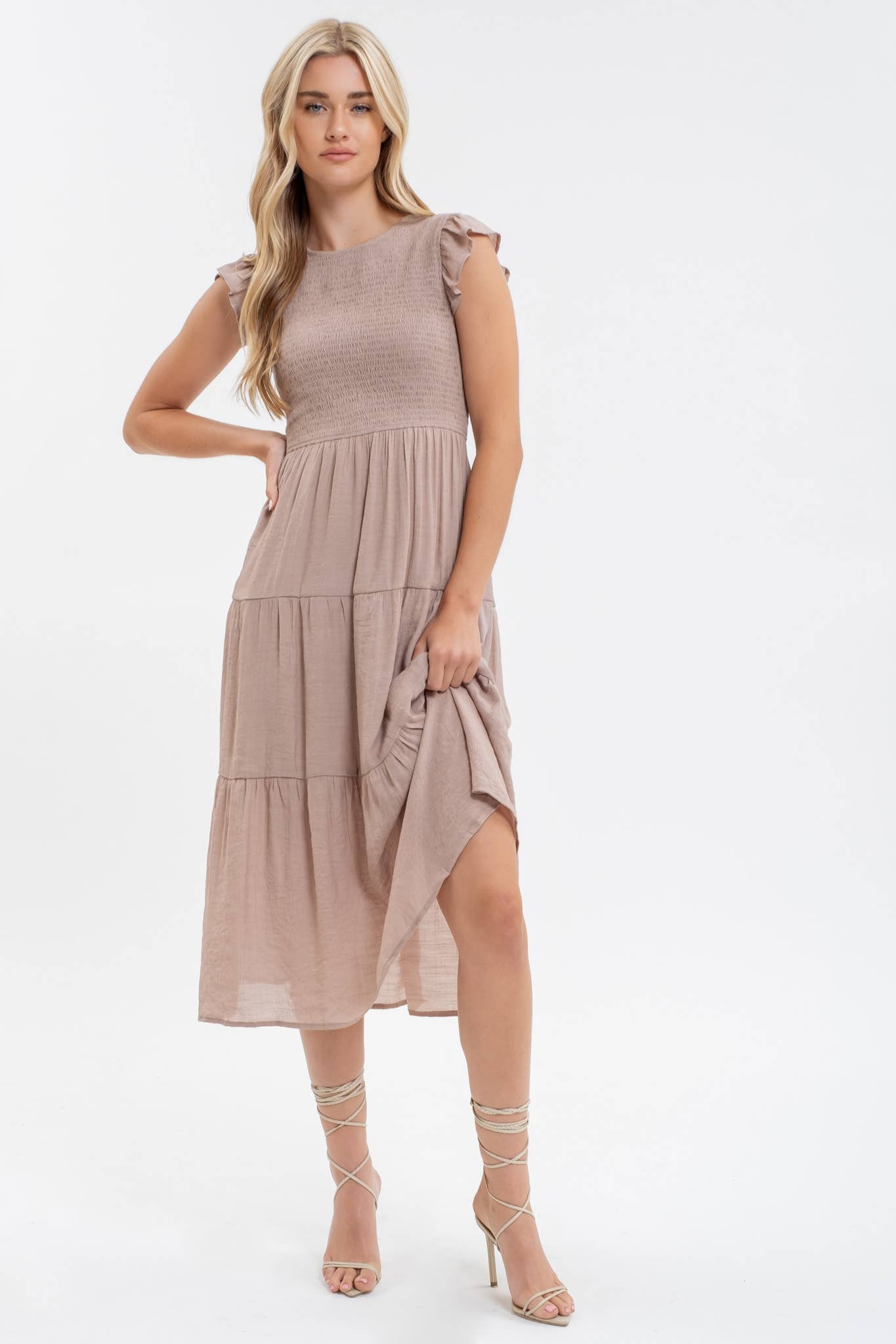 SMOCKED MIDI DRESS