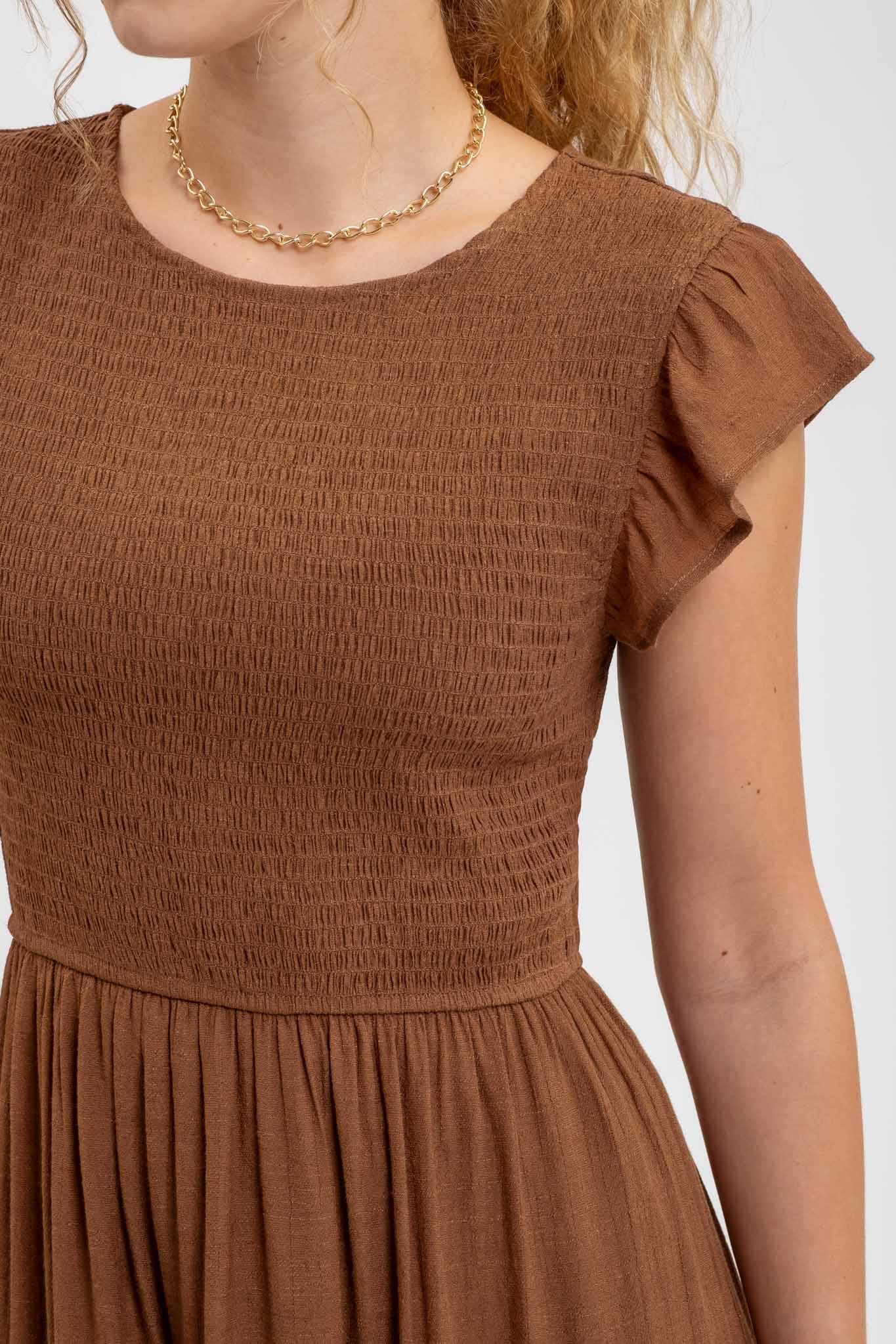 SMOCKED MIDI DRESS