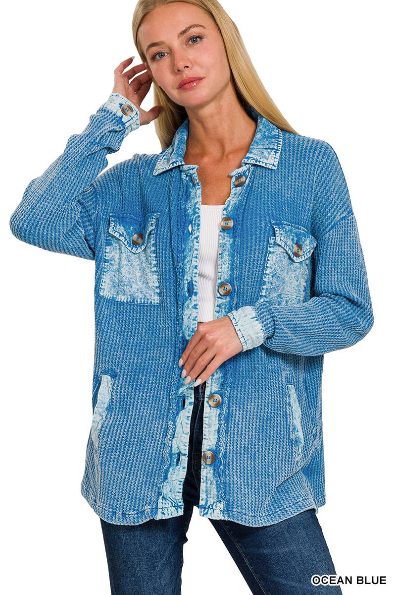 Cotton Waffle Washed Oversized Shacket