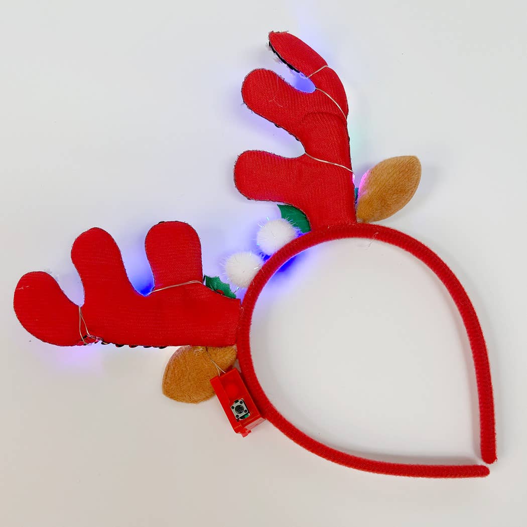 Light-Up Christmas Reindeer Pom Pom Headband