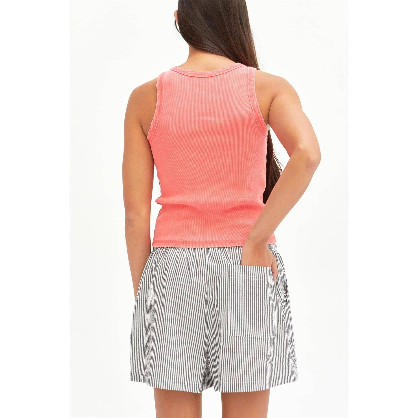 DZ25A894-Washed Ribbed Round Neck Sleeveless Tank