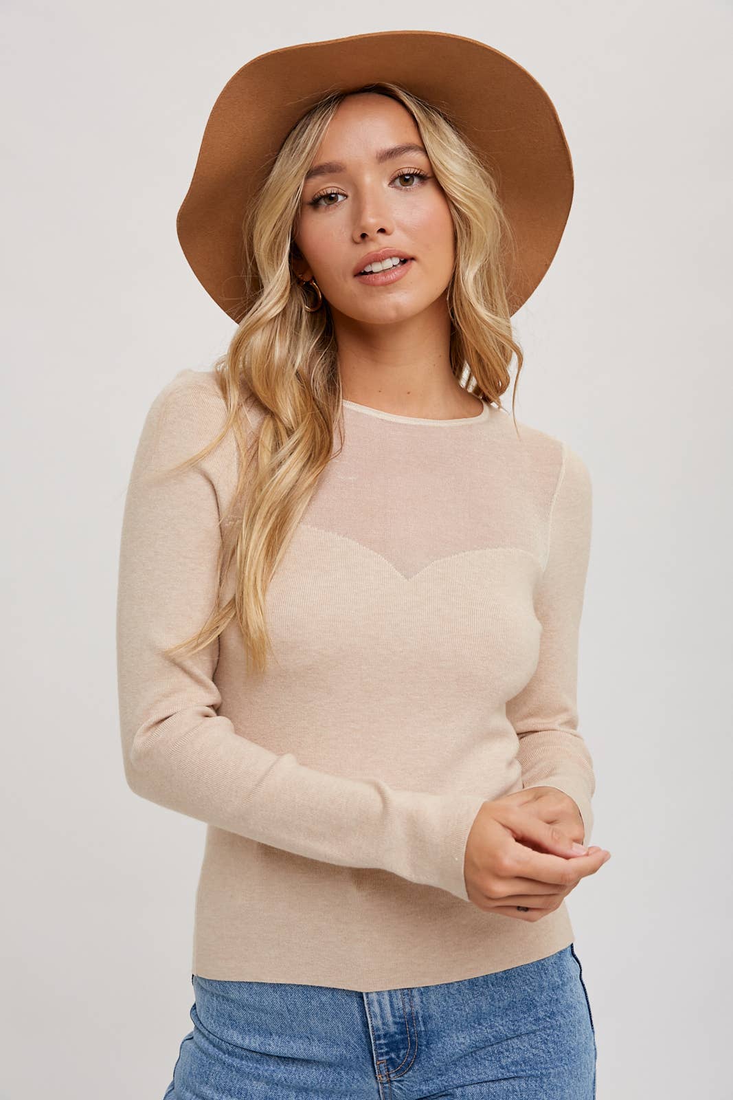 SEMI SHEER SWEETHEART NECK TOP