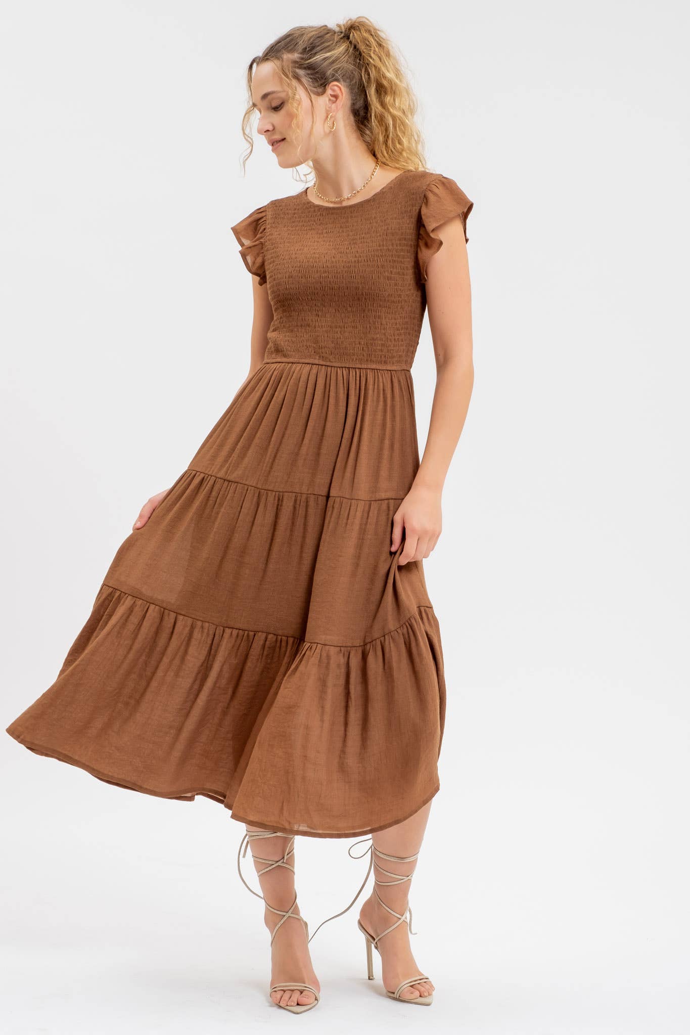 SMOCKED MIDI DRESS