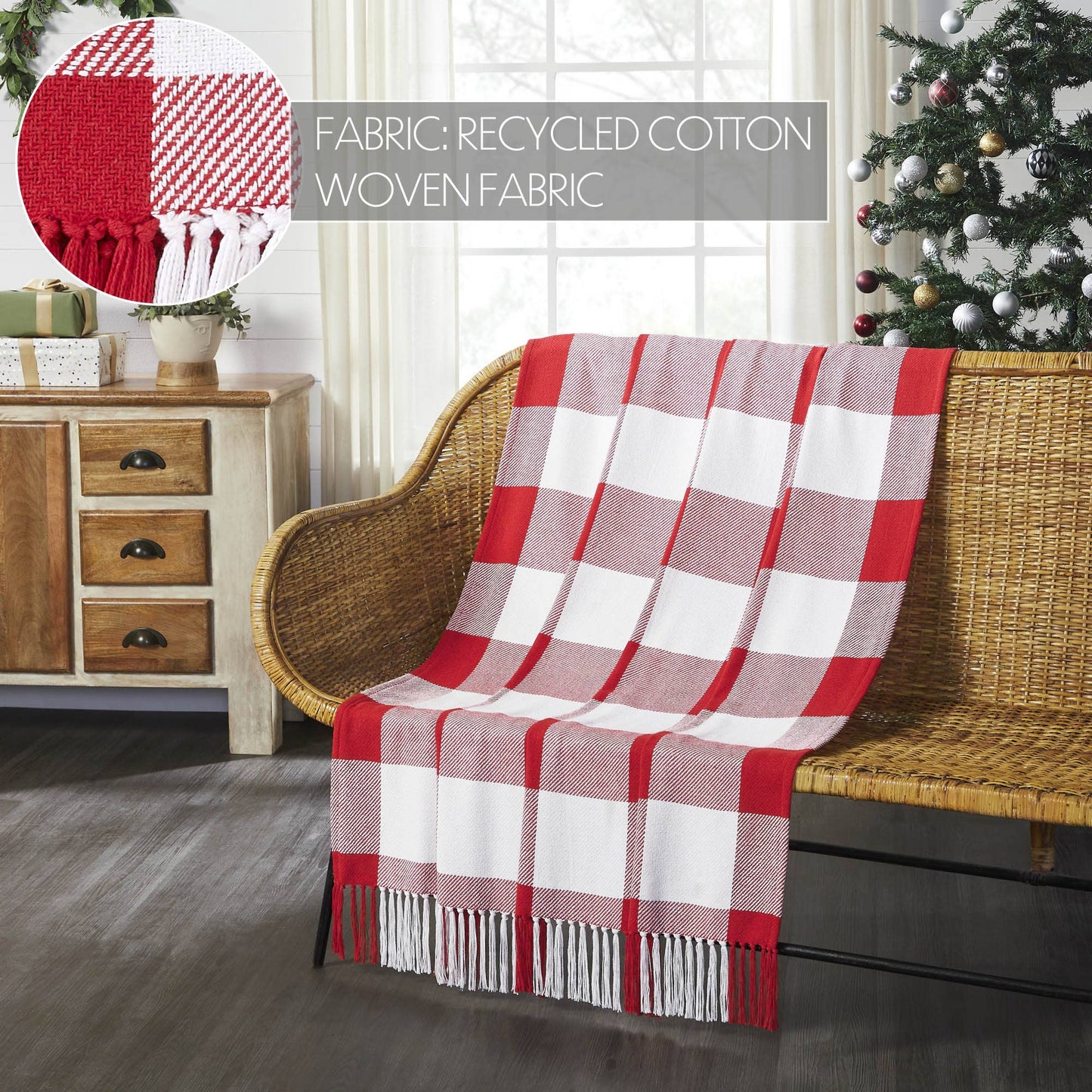 Red Check Woven Throw 50x60