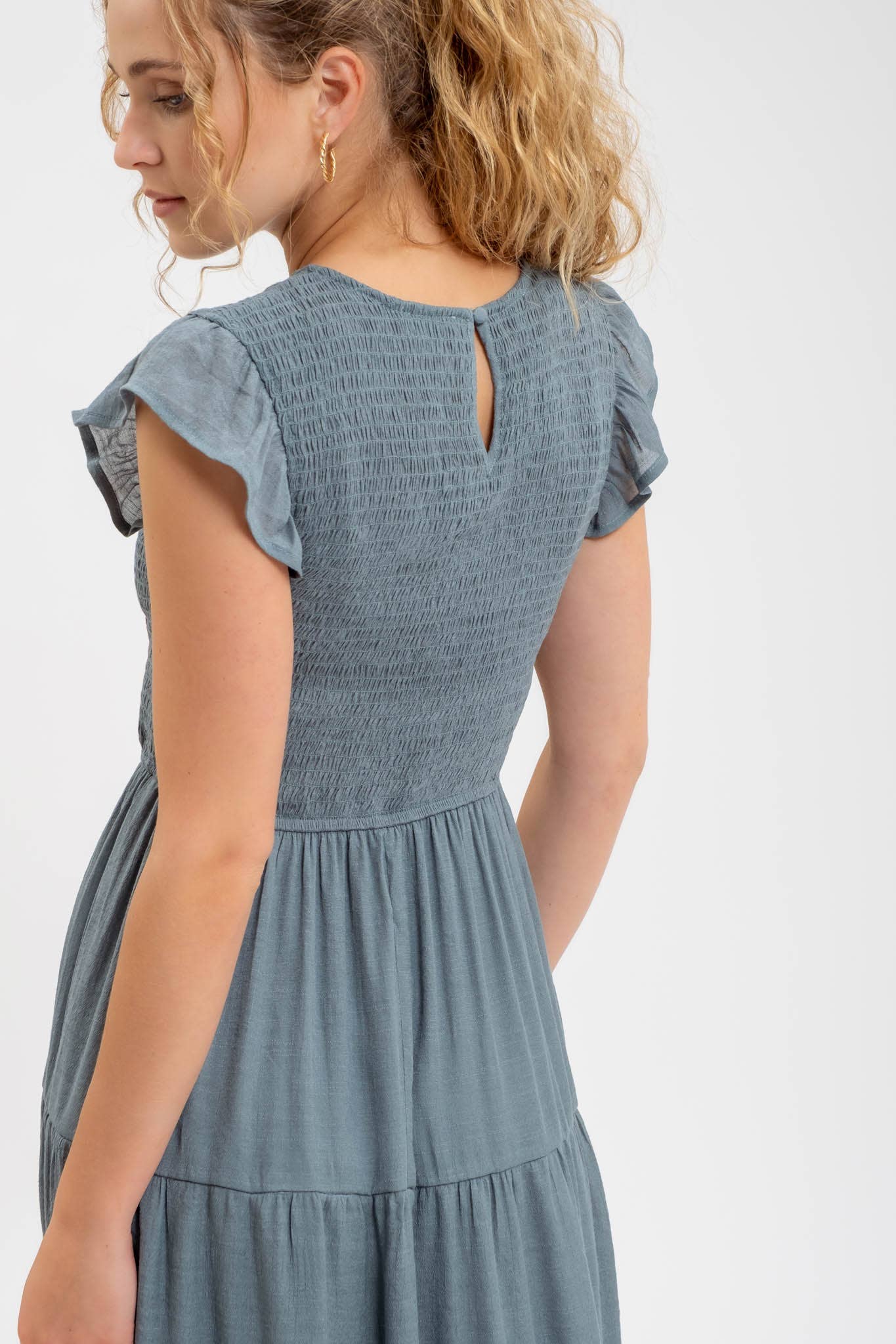 SMOCKED MIDI DRESS