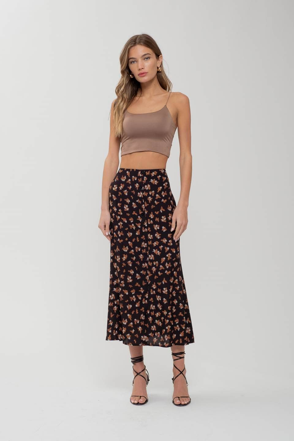 FLORAL BUTTON MIDI SKIRT
