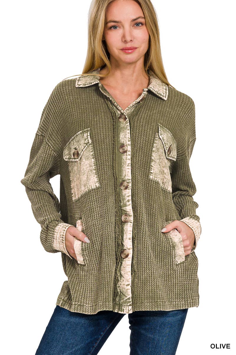 Cotton Waffle Washed Oversized Shacket