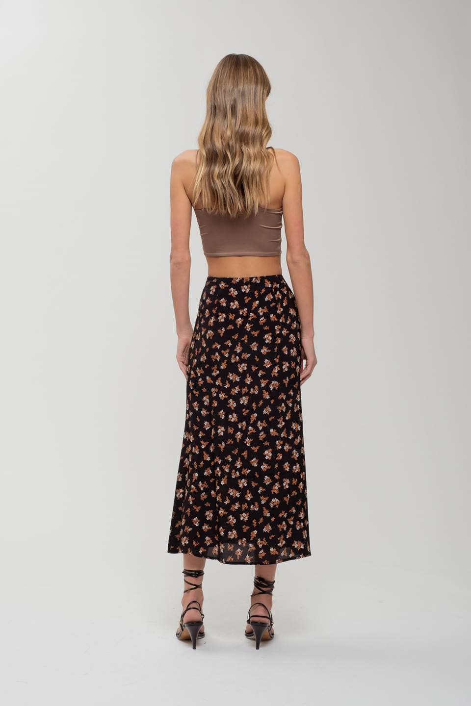 FLORAL BUTTON MIDI SKIRT