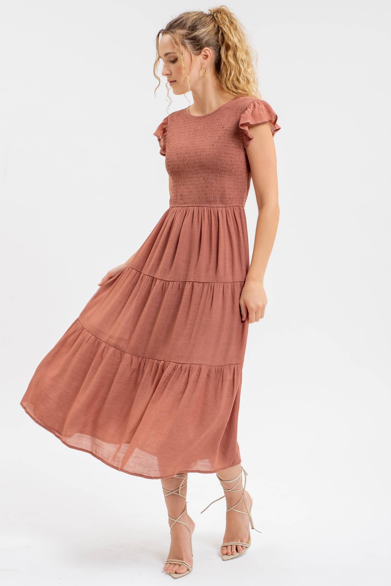 SMOCKED MIDI DRESS
