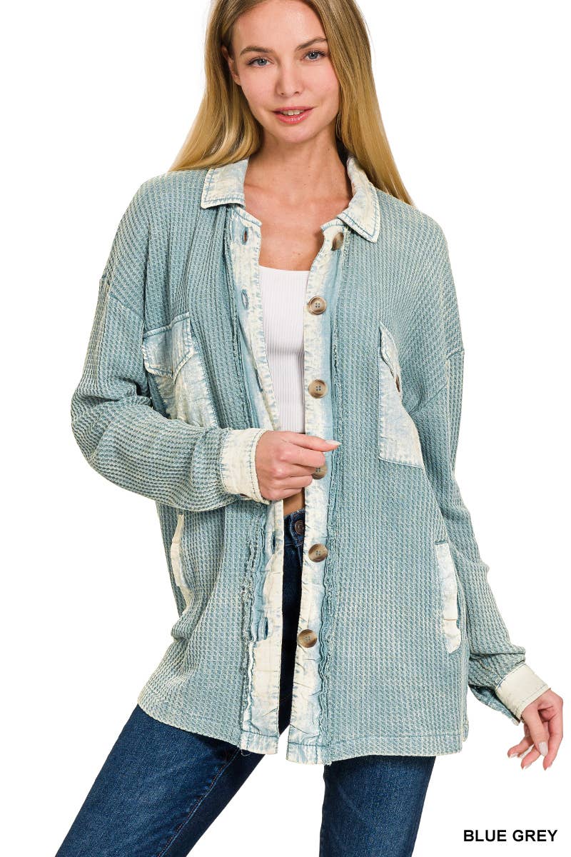 Cotton Waffle Washed Oversized Shacket