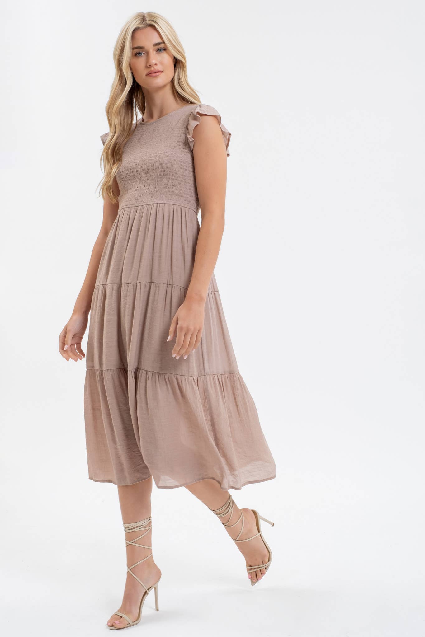 SMOCKED MIDI DRESS