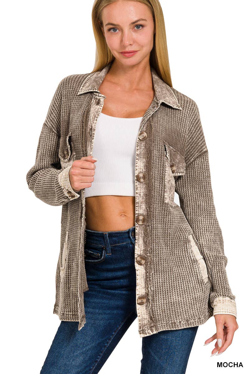Cotton Waffle Washed Oversized Shacket