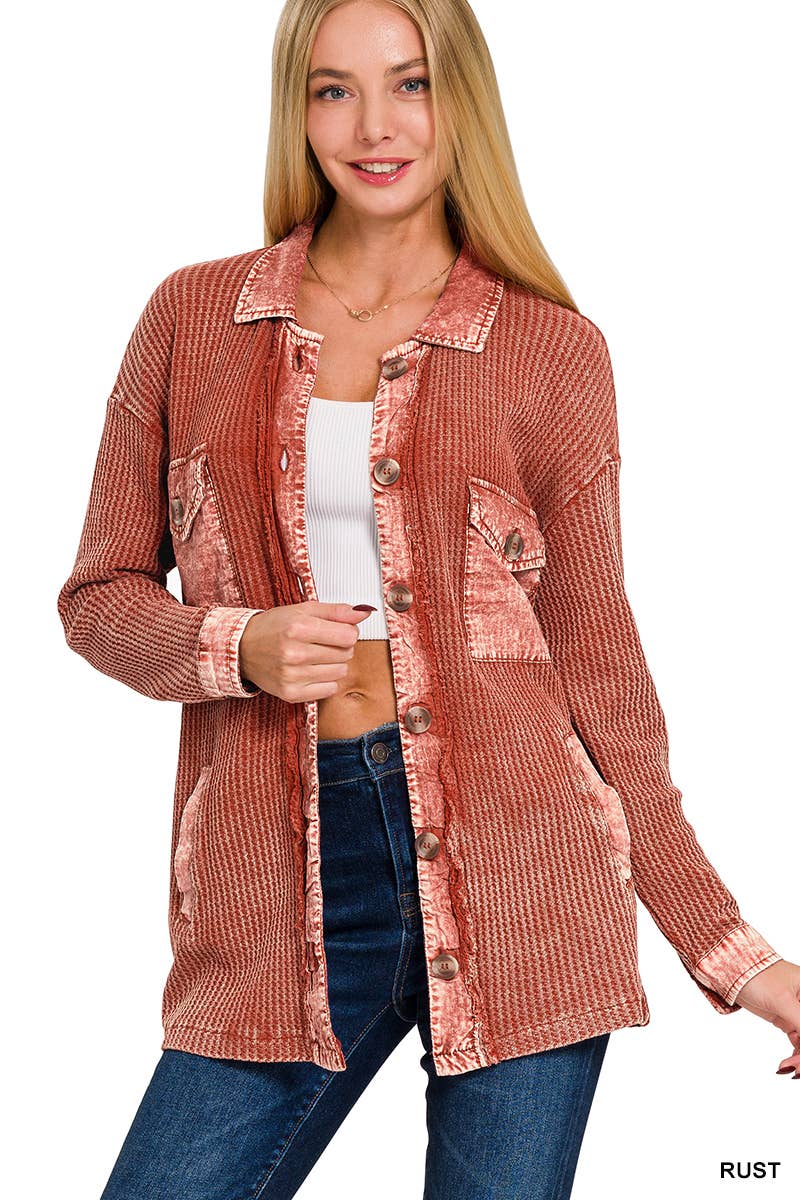 Cotton Waffle Washed Oversized Shacket