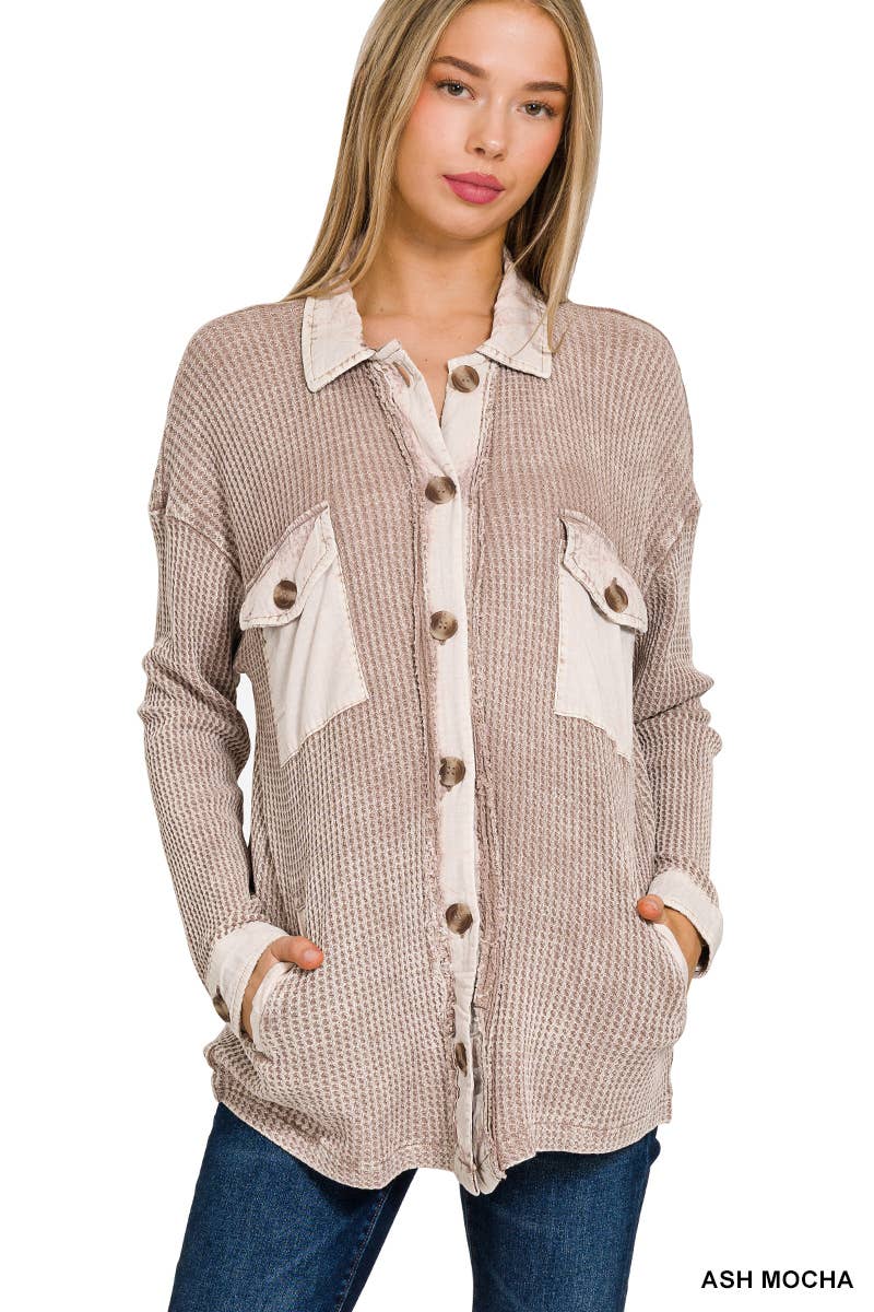 Cotton Waffle Washed Oversized Shacket
