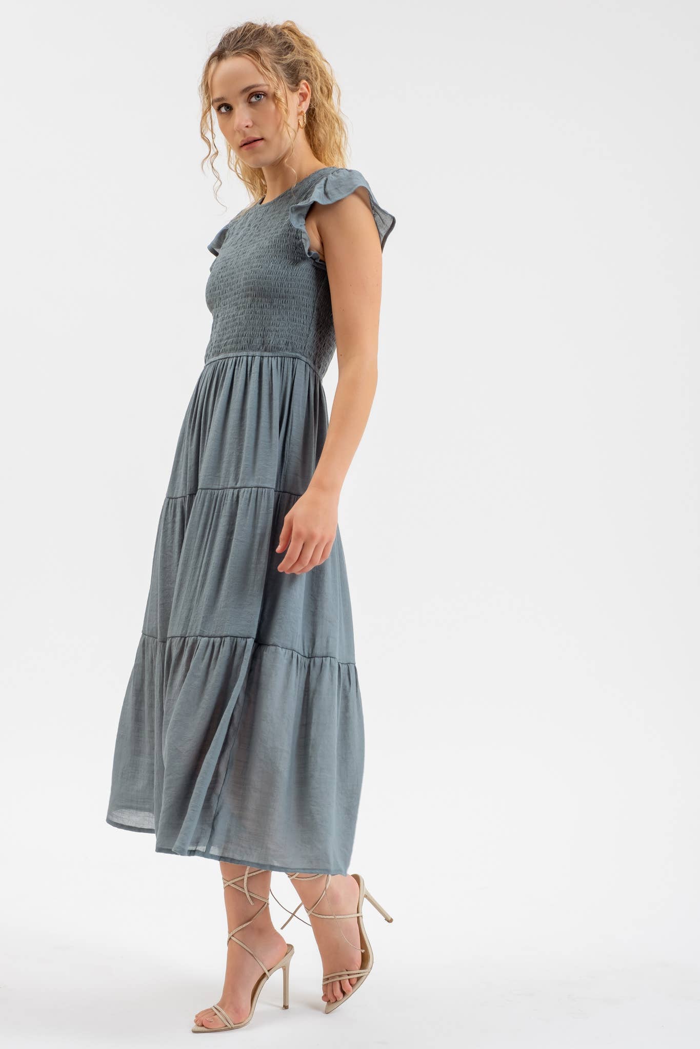 SMOCKED MIDI DRESS