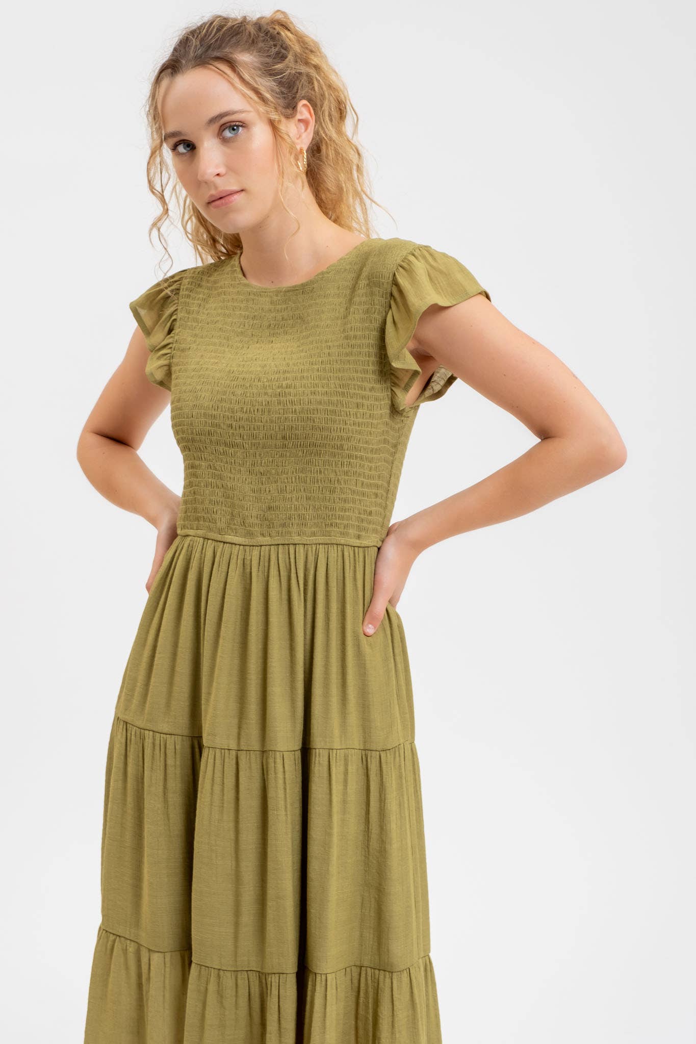 SMOCKED MIDI DRESS