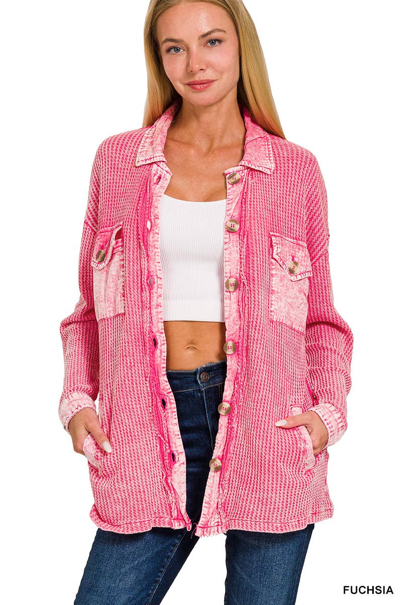 Cotton Waffle Washed Oversized Shacket