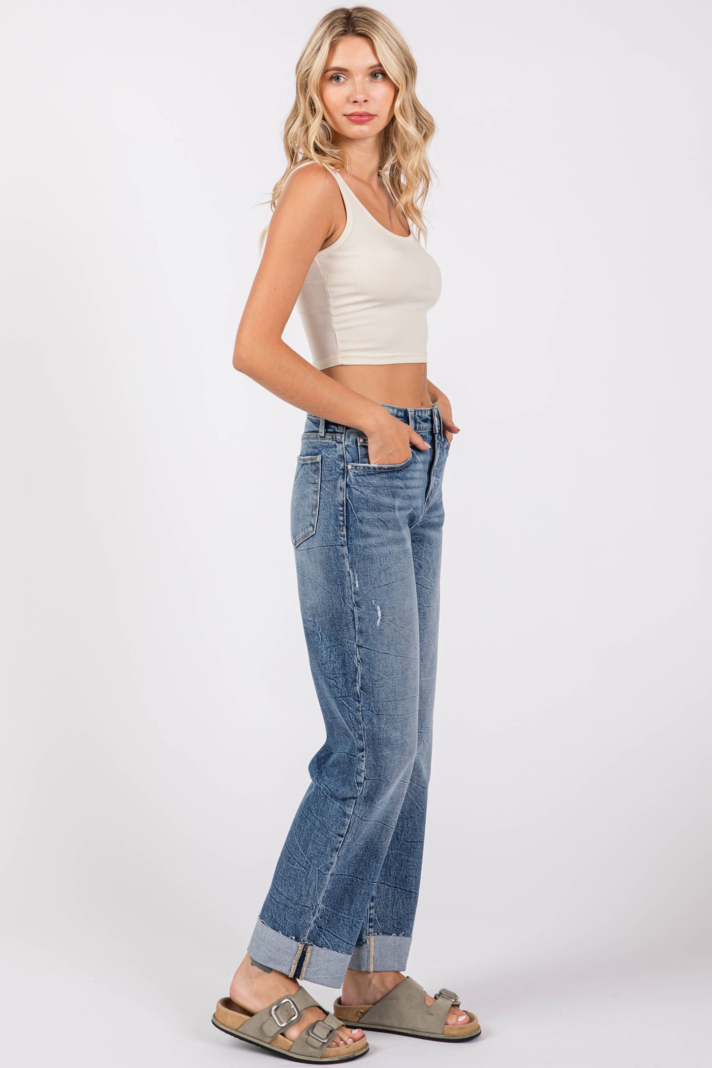 MD HIGH RISE COMFORT BAGGY STRAIGHT W/ CUFFED HEM