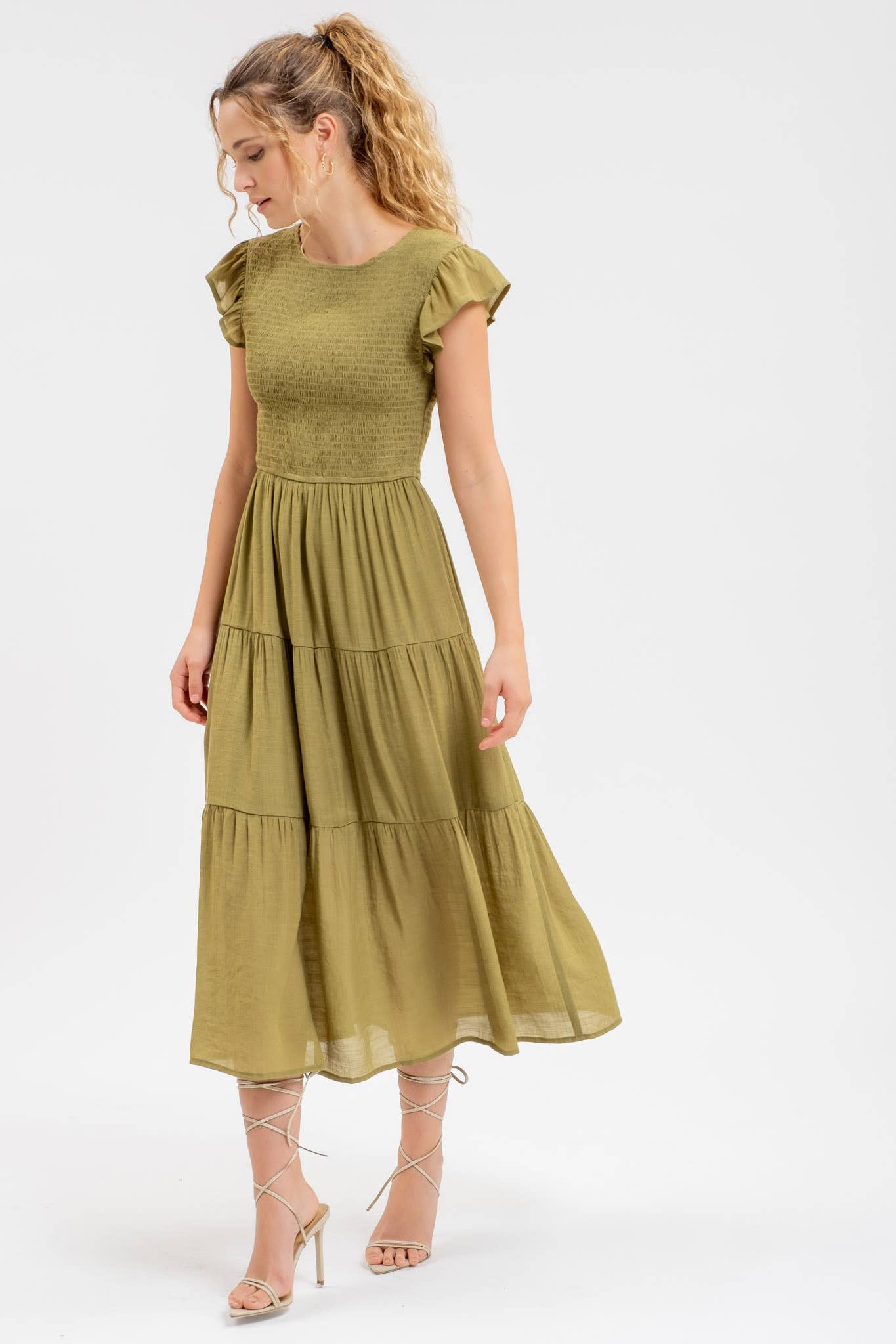 SMOCKED MIDI DRESS