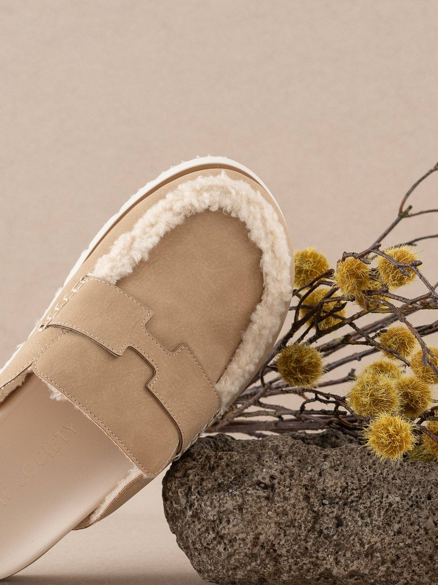 Khaki Suede Shearling Cozy Loafer Mule