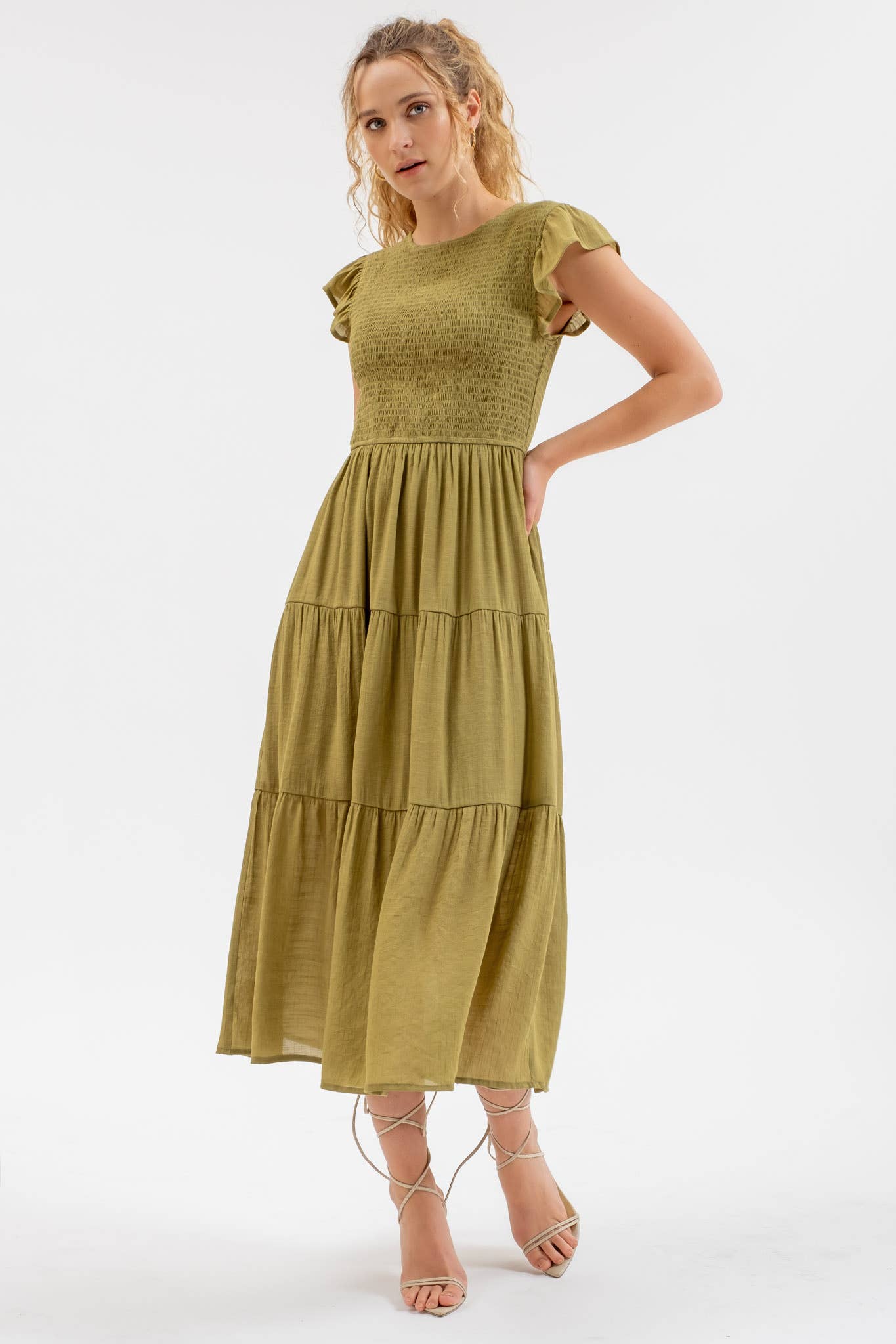 SMOCKED MIDI DRESS