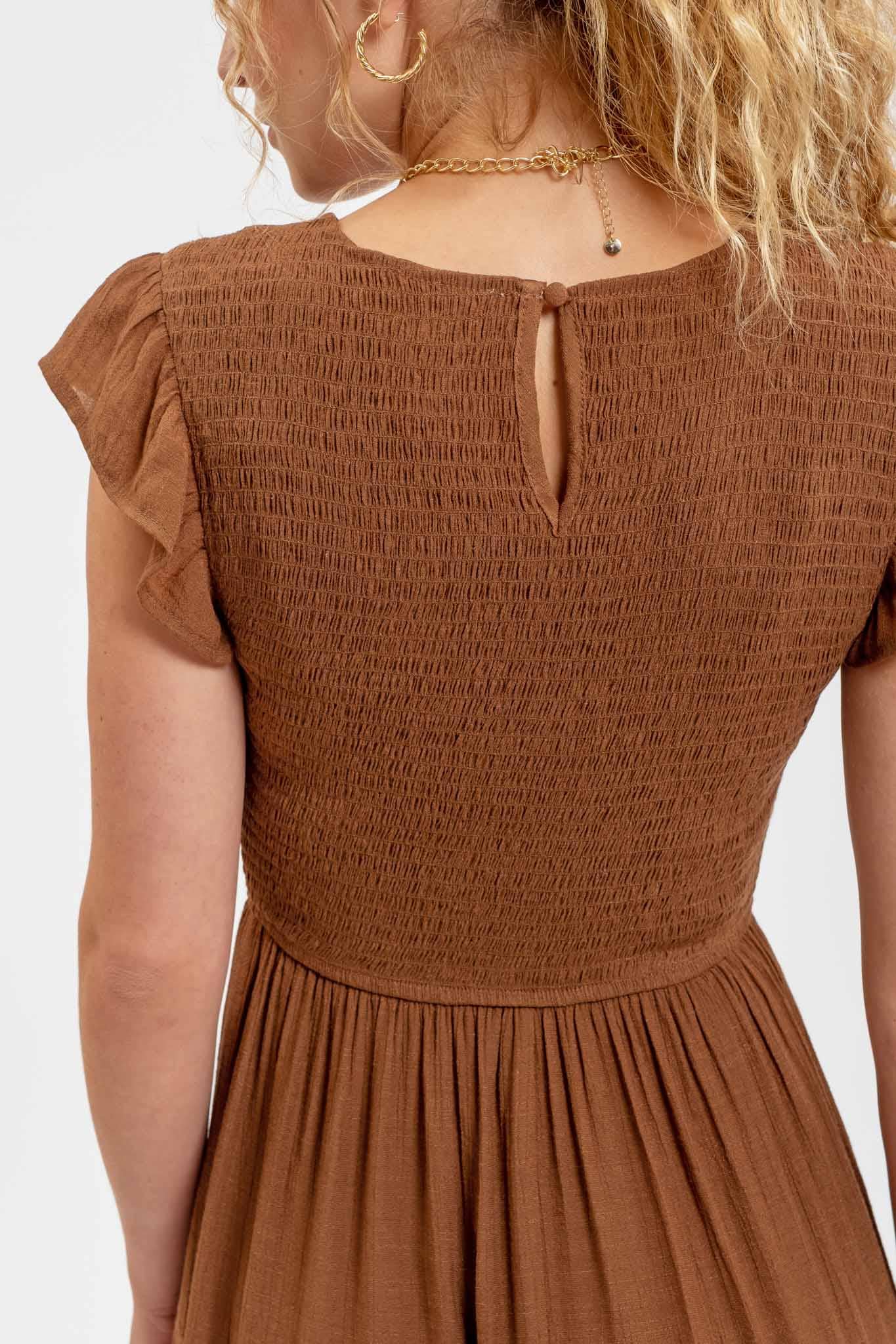 SMOCKED MIDI DRESS
