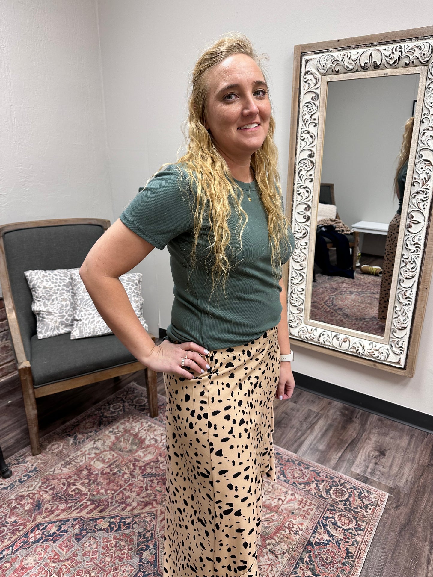 Ruffled midi cheetah skirt