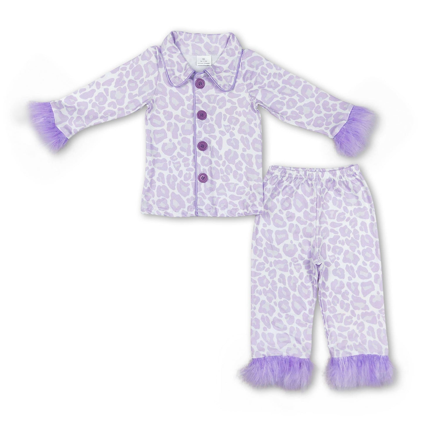 Hot pink plaid fur ruffle kids girls button down pajamas