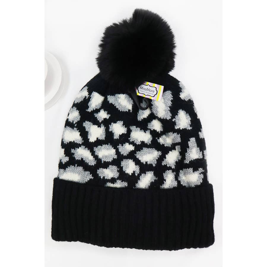 Leopard Print Pom Beanie